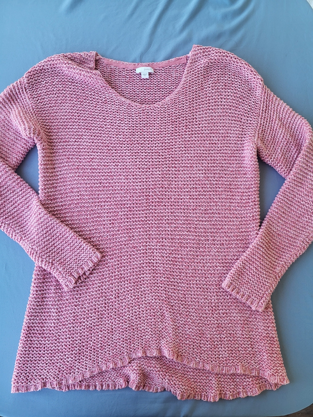 Pure Jill Pink Textured Knit V-Neck High-Low Tunic Sweater Size Small